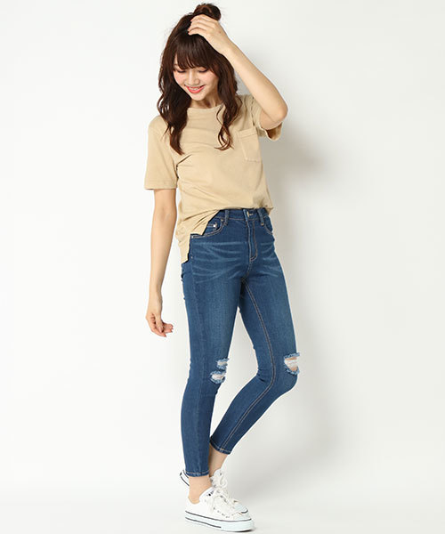 VENCEEXCHANGE(ヴァンスエクスチェンジ)の「天竺ウォッシュ加工Tシャツ (Tシャツ/カットソー・レディース・ブラック/ベージュ/オフホワイト/ライトカーキ/ブルー/ピンク・M)」の11枚目の写真