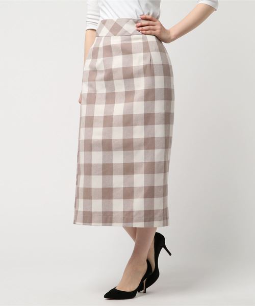 Cheek（チーク）の「綿麻ブロックチェックタイトスカート（スカート・レディース・ブラック/モカ/カーキ・MEDIUM）」の3枚目の写真