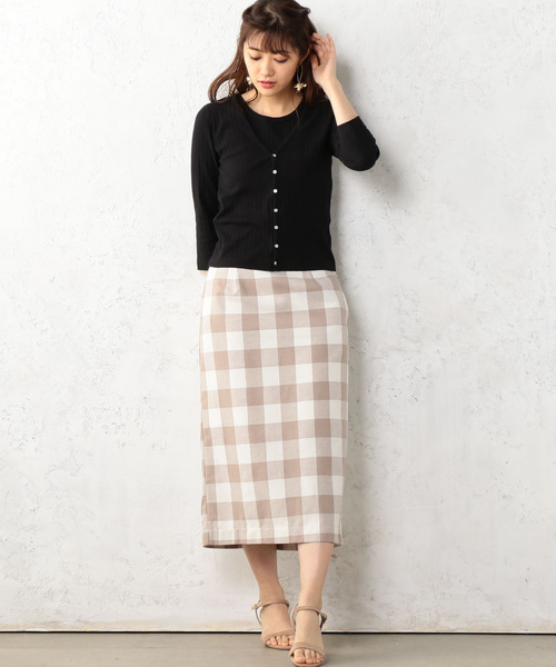 Cheek（チーク）の「綿麻ブロックチェックタイトスカート（スカート・レディース・ブラック/モカ/カーキ・MEDIUM）」の8枚目の写真