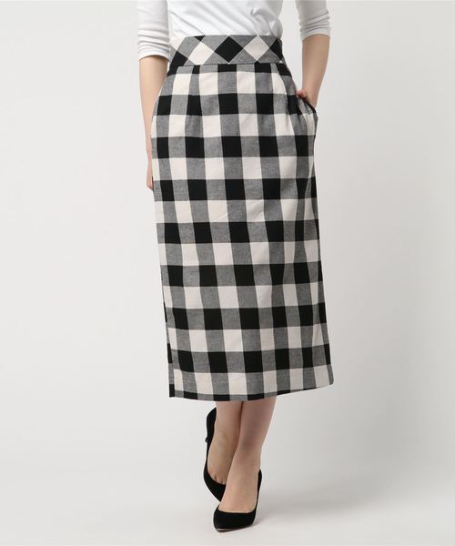 Cheek（チーク）の「綿麻ブロックチェックタイトスカート（スカート・レディース・ブラック/モカ/カーキ・MEDIUM）」の11枚目の写真