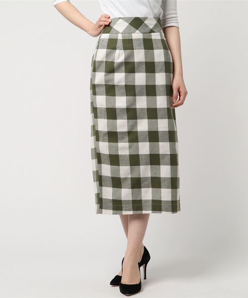 Cheek（チーク）の「綿麻ブロックチェックタイトスカート（スカート・レディース・ブラック/モカ/カーキ・MEDIUM）」の13枚目の写真