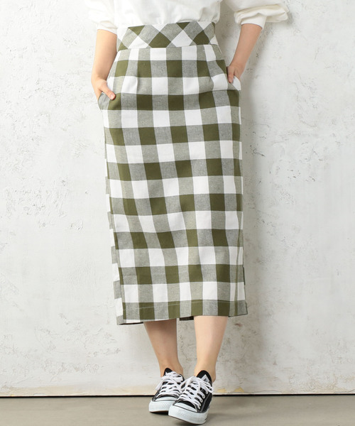 Cheek（チーク）の「綿麻ブロックチェックタイトスカート（スカート・レディース・ブラック/モカ/カーキ・MEDIUM）」の15枚目の写真