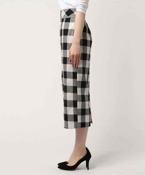 Cheek（チーク）の「綿麻ブロックチェックタイトスカート（スカート・レディース・ブラック/モカ/カーキ・MEDIUM）」の4枚目の写真