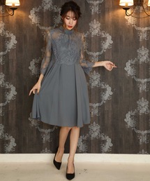 LUGG NAGG（ラグナグ）の「ハイカラー ネックレース ドッキング シアースリーブ フレアーワンピースドレス（ドレス）」