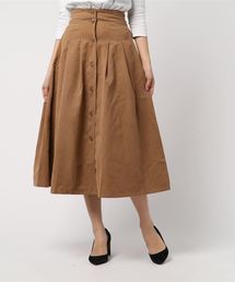 バックリボン前ボタンミモレ丈フレアスカート