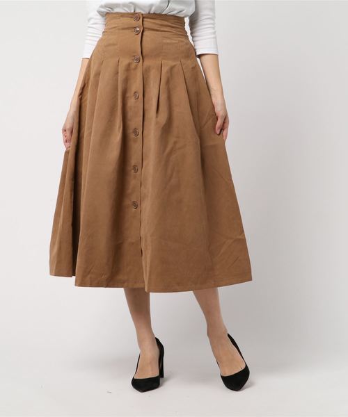 STYLEBLOCK（スタイルブロック）の「バックリボン前ボタンミモレ丈フレアスカート（スカート・レディース・ブラック/ベージュ/カーキ/ボルドー・M）」の3枚目の写真