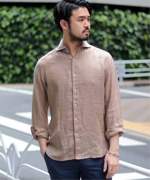 美品 EDIFICE 別注コットンリネン生地 カッタウェイシャツ 46 セール】コットン/リネン カッタウェイシャツ（シャツ/ブラウス