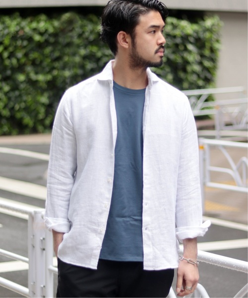 EDIFICE（エディフィス）の「デラベリネンパナマ カッタウェイ シャツ（シャツ/ブラウス・メンズ・ホワイト/グリーン/ブラック/ブルー系その他/ベージュ・48/46/44）」の2枚目の写真