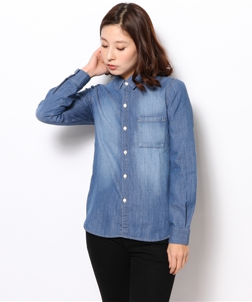 DouDou（ドゥドゥ）の「デニムシャツ（シャツ/ブラウス・レディース・ブルー/ダークブルー・FREE）」の2枚目の写真
