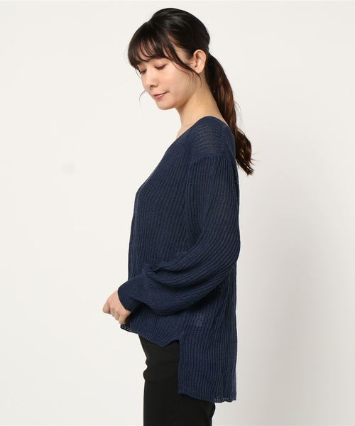 Jewelobe（ジュエローブ）の「シア―Vネック片畦編みトップス（ニット/セーター・レディース・ベージュ/パープル/ネイビー/ブラウン/ピンク/グリーン・FREE）」の14枚目の写真