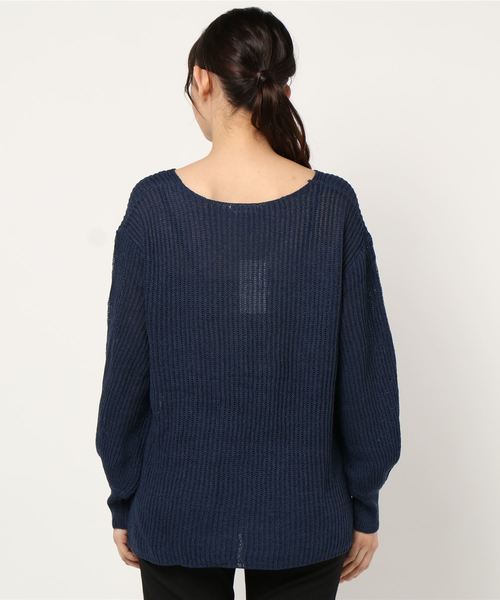 Jewelobe（ジュエローブ）の「シア―Vネック片畦編みトップス（ニット/セーター・レディース・ベージュ/パープル/ネイビー/ブラウン/ピンク/グリーン・FREE）」の15枚目の写真