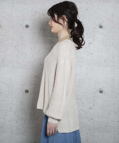 Jewelobe（ジュエローブ）の「シア―Vネック片畦編みトップス（ニット/セーター・レディース・ベージュ/パープル/ネイビー/ブラウン/ピンク/グリーン・FREE）」の10枚目の写真