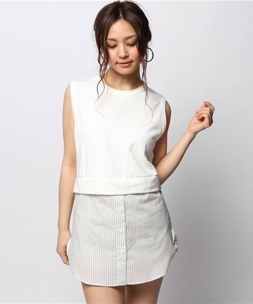 FREE'S SHOP(フリーズショップ)の「シャツ付きミニ裏毛(ワンピース・レディース・ホワイト/グレー・FREE)」の1枚目の写真