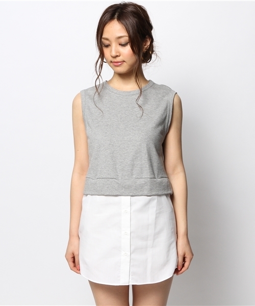 FREE'S SHOP(フリーズショップ)の「シャツ付きミニ裏毛(ワンピース・レディース・ホワイト/グレー・FREE)」の3枚目の写真