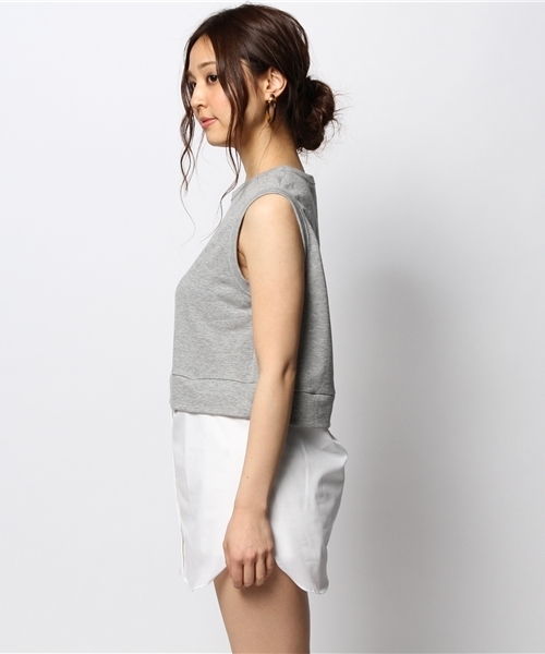 FREE'S SHOP(フリーズショップ)の「シャツ付きミニ裏毛(ワンピース・レディース・ホワイト/グレー・FREE)」の4枚目の写真