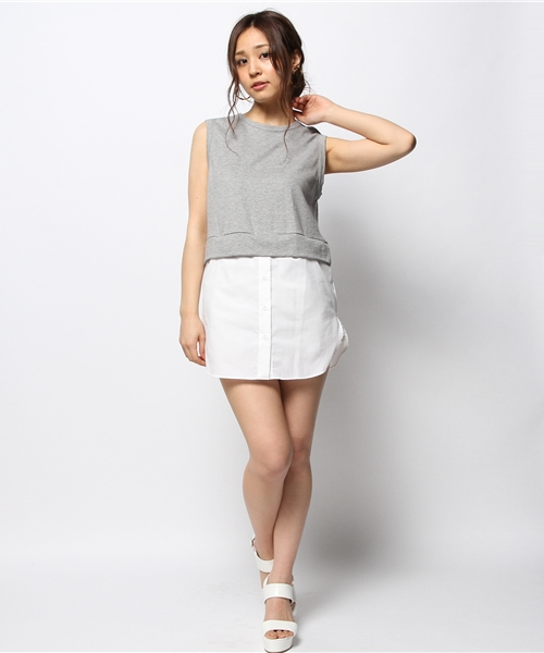 FREE'S SHOP(フリーズショップ)の「シャツ付きミニ裏毛(ワンピース・レディース・ホワイト/グレー・FREE)」の6枚目の写真