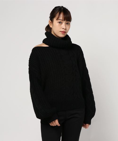 one way(ワンウェイ)の「オープンショルダーケーブルニット(ニット/セーター・レディース・ホワイト/ブラック/ライトグリーン/ライトブラウン・M)」の10枚目の写真