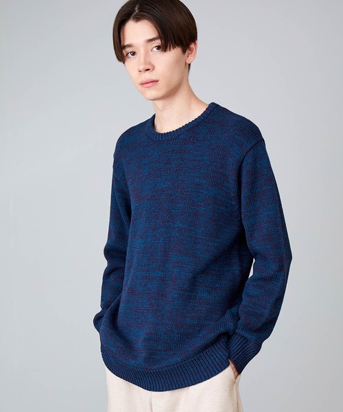 JUNRED(ジュンレッド)の「メランジクルーネックニット(ニット/セーター・メンズ・ホワイト/ネイビー/サックスブルー・S/M/L)」の3枚目の写真