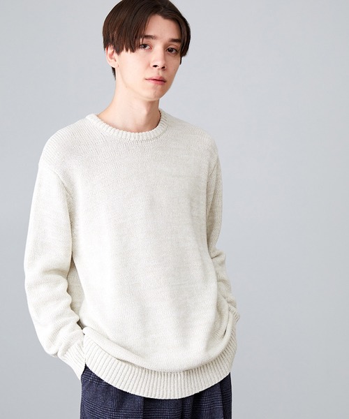 JUNRED(ジュンレッド)の「メランジクルーネックニット(ニット/セーター・メンズ・ホワイト/ネイビー/サックスブルー・S/M/L)」の2枚目の写真