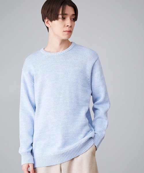 JUNRED(ジュンレッド)の「メランジクルーネックニット(ニット/セーター・メンズ・ホワイト/ネイビー/サックスブルー・S/M/L)」の1枚目の写真