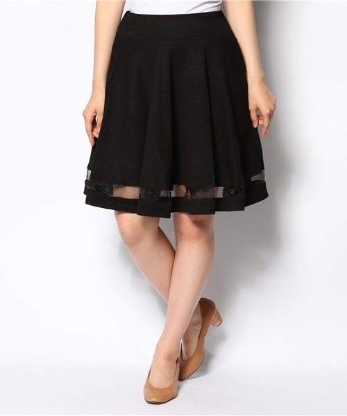 mystic(ミスティック)の「オーガンジー切替フレアスカート(スカート・レディース・キャメル/ネイビー/ブラック・フリ-)」の2枚目の写真