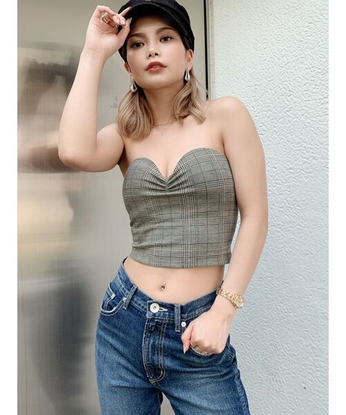 GYDA(ジェイダ)の「チェックベアビスチェ(チューブトップ・レディース・グレー・FREE)」の4枚目の写真