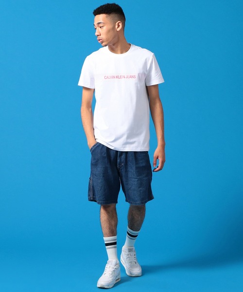 Calvin Klein（カルバン・クライン）の「ポリゴン ロゴ プリントTシャツ（Tシャツ/カットソー・メンズ・ホワイト/ブルー・S/M/L/XL）」の5枚目の写真