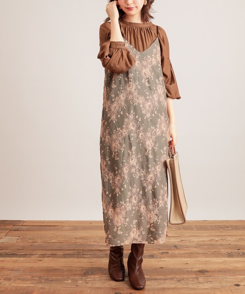 natural couture（ナチュラルクチュール）の「配色レースキャミワンピース（ワンピース・レディース・ブラウン/ブルー/オレンジ/パープル/ネイビー・FREE）」の6枚目の写真