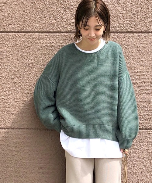 Simplicite（サンプリシテ）の「7G ガータークルーネックプルオーバー◆（ニット/セーター・レディース・グリーン/ブラウン/パープル・FREE）」の2枚目の写真