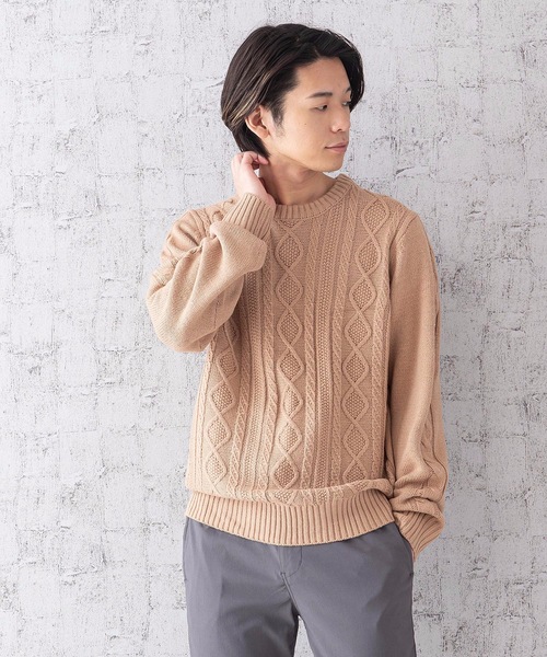 Blue Standard (ブルースタンダード)の「【BLUE STANDARD】5Gアランクルーニット/セーター(ニット/セーター・メンズ・ホワイト/ブラック/ベージュ/ネイビー/ブラウン/ブルー/杢グレー/ワイン・MEDIUM/LARGE/SMALL/X-LARGE)」の6枚目の写真