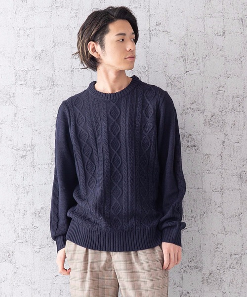 Blue Standard (ブルースタンダード)の「【BLUE STANDARD】5Gアランクルーニット/セーター(ニット/セーター・メンズ・ホワイト/ブラック/ベージュ/ネイビー/ブラウン/ブルー/杢グレー/ワイン・MEDIUM/LARGE/SMALL/X-LARGE)」の7枚目の写真