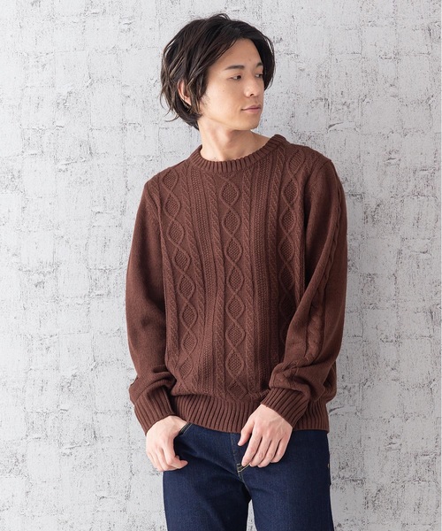 Blue Standard (ブルースタンダード)の「【BLUE STANDARD】5Gアランクルーニット/セーター(ニット/セーター・メンズ・ホワイト/ブラック/ベージュ/ネイビー/ブラウン/ブルー/杢グレー/ワイン・MEDIUM/LARGE/SMALL/X-LARGE)」の5枚目の写真