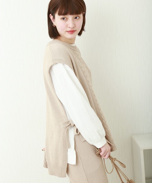 libelle more（リベル モア）の「ケーブル柄ニットベスト+リブパンツ/セットアップ（ニット/セーター・レディース・グリーン/ブラック/ライトベージュ・L/M）」の19枚目の写真