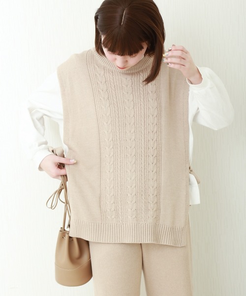 libelle more（リベル モア）の「ケーブル柄ニットベスト+リブパンツ/セットアップ（ニット/セーター・レディース・グリーン/ブラック/ライトベージュ・L/M）」の11枚目の写真