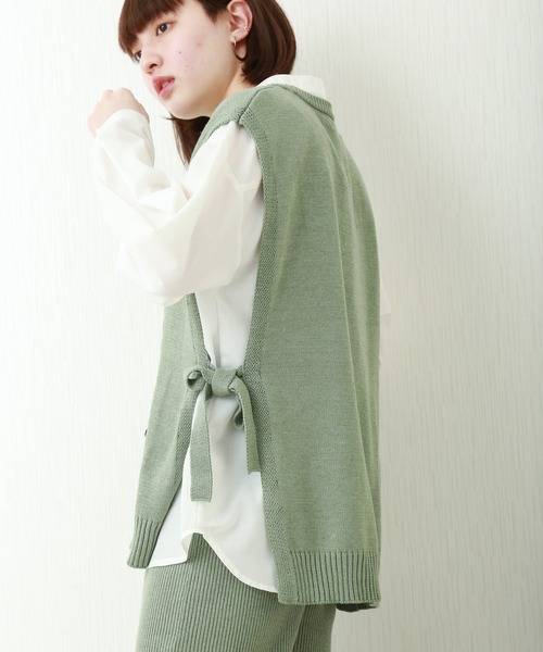 libelle more（リベル モア）の「ケーブル柄ニットベスト+リブパンツ/セットアップ（ニット/セーター・レディース・グリーン/ブラック/ライトベージュ・L/M）」の7枚目の写真