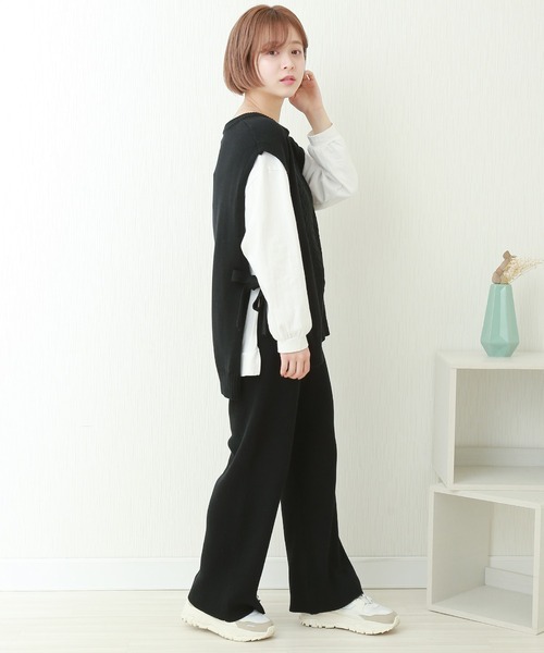 libelle more（リベル モア）の「ケーブル柄ニットベスト+リブパンツ/セットアップ（ニット/セーター・レディース・グリーン/ブラック/ライトベージュ・L/M）」の9枚目の写真