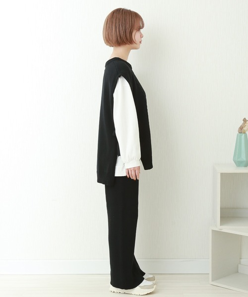 libelle more（リベル モア）の「ケーブル柄ニットベスト+リブパンツ/セットアップ（ニット/セーター・レディース・グリーン/ブラック/ライトベージュ・L/M）」の12枚目の写真