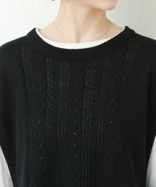 libelle more（リベル モア）の「ケーブル柄ニットベスト+リブパンツ/セットアップ（ニット/セーター・レディース・グリーン/ブラック/ライトベージュ・L/M）」の5枚目の写真