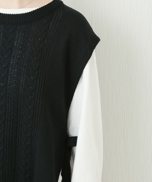 libelle more（リベル モア）の「ケーブル柄ニットベスト+リブパンツ/セットアップ（ニット/セーター・レディース・グリーン/ブラック/ライトベージュ・L/M）」の8枚目の写真