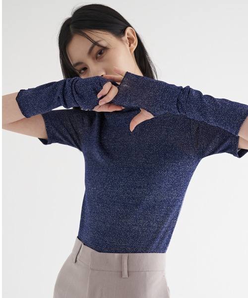 FEKETE(フェケテ)の「FEKETE MADE BLING BLING TEE AND ARM COVER(Tシャツ/カットソー・レディース・ネイビー/ピンク/ブラック/ホワイト/ライム・FREE)」の5枚目の写真