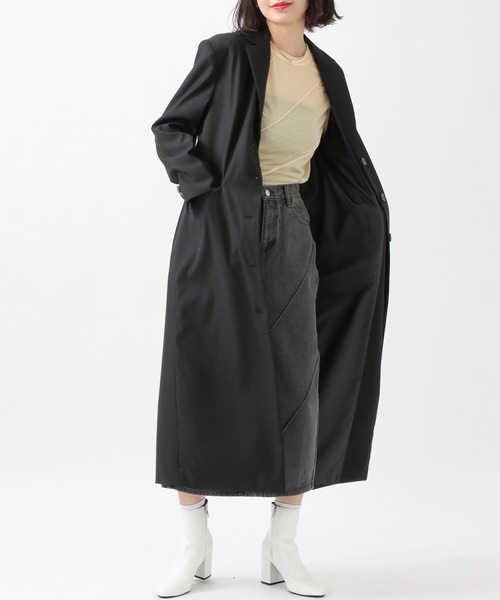 ROCKET x LUNCH（ロケットアンドランチ）の「ROCKET×LUNCH／ロングジャケットコート　2932530（チェスターコート・レディース・ライトグレー/ブラック・SMALL）」の2枚目の写真