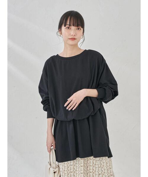 earth music&ecology（アースミュージックアンドエコロジー）の「前後2WAYカットチュニック ＊（Tシャツ/カットソー・レディース・ブラック/オフホワイト/サックスブルー/グレイッシュベージュ・FREE）」の6枚目の写真