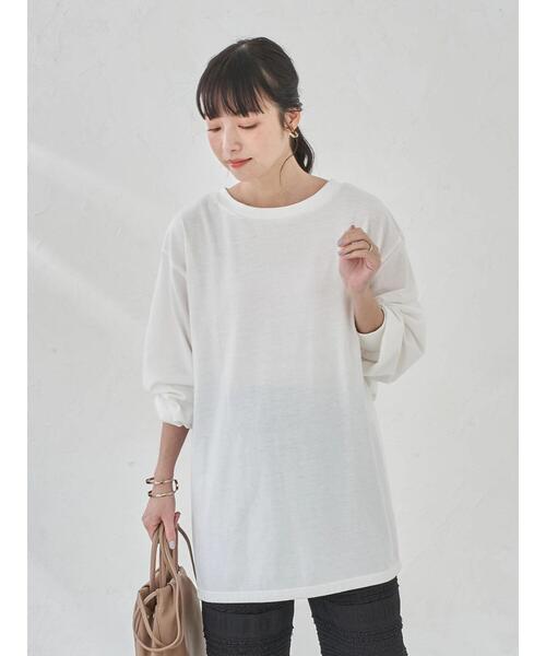 earth music&ecology（アースミュージックアンドエコロジー）の「前後2WAYカットチュニック ＊（Tシャツ/カットソー・レディース・ブラック/オフホワイト/サックスブルー/グレイッシュベージュ・FREE）」の9枚目の写真