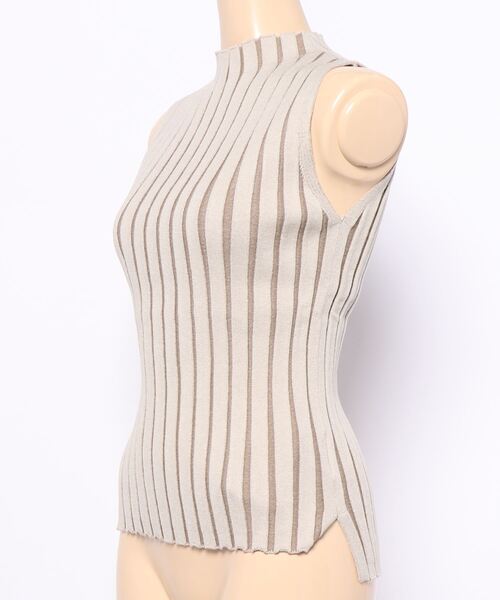 Cheek（チーク）の「配色ノースリリブニット（タンクトップ・レディース・サックスブルー/ブラウン/グレイッシュベージュ・MEDIUM）」の4枚目の写真