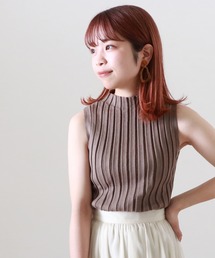 配色ノースリリブニット