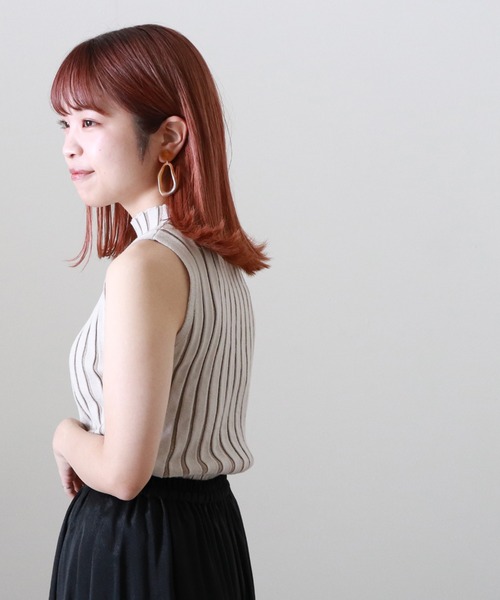 Cheek（チーク）の「配色ノースリリブニット（タンクトップ・レディース・サックスブルー/ブラウン/グレイッシュベージュ・MEDIUM）」の8枚目の写真