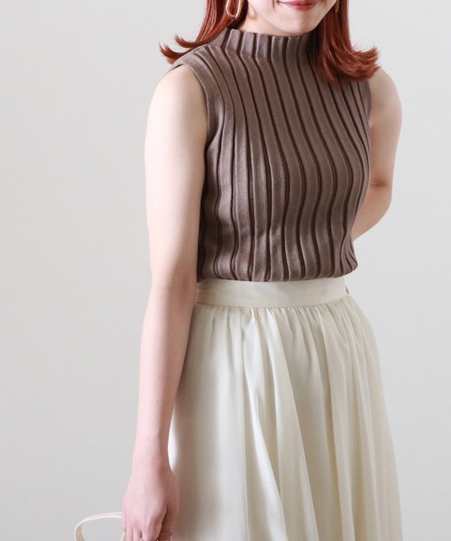 Cheek（チーク）の「配色ノースリリブニット（タンクトップ・レディース・サックスブルー/ブラウン/グレイッシュベージュ・MEDIUM）」の15枚目の写真