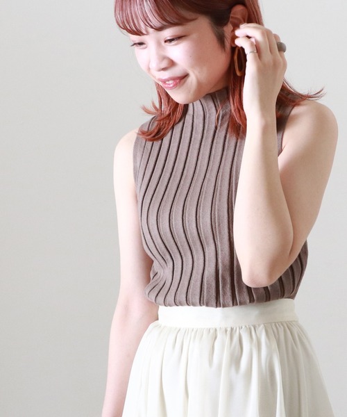 Cheek（チーク）の「配色ノースリリブニット（タンクトップ・レディース・サックスブルー/ブラウン/グレイッシュベージュ・MEDIUM）」の17枚目の写真