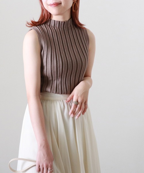 Cheek（チーク）の「配色ノースリリブニット（タンクトップ・レディース・サックスブルー/ブラウン/グレイッシュベージュ・MEDIUM）」の18枚目の写真