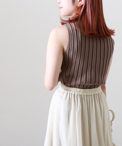 Cheek（チーク）の「配色ノースリリブニット（タンクトップ・レディース・サックスブルー/ブラウン/グレイッシュベージュ・MEDIUM）」の19枚目の写真